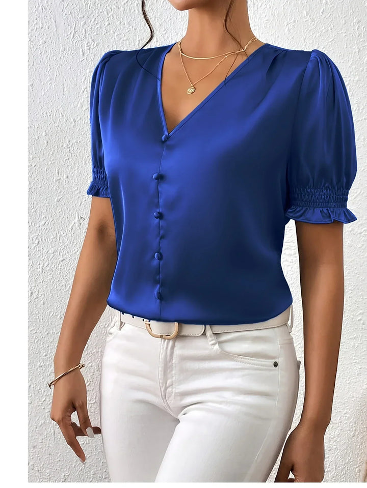 Abella - Elegant Blouse with V-Neck and Puff Sleeves