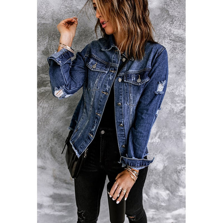 Women's Autumn Denim Jacket with Button Closure and Long Sleeves