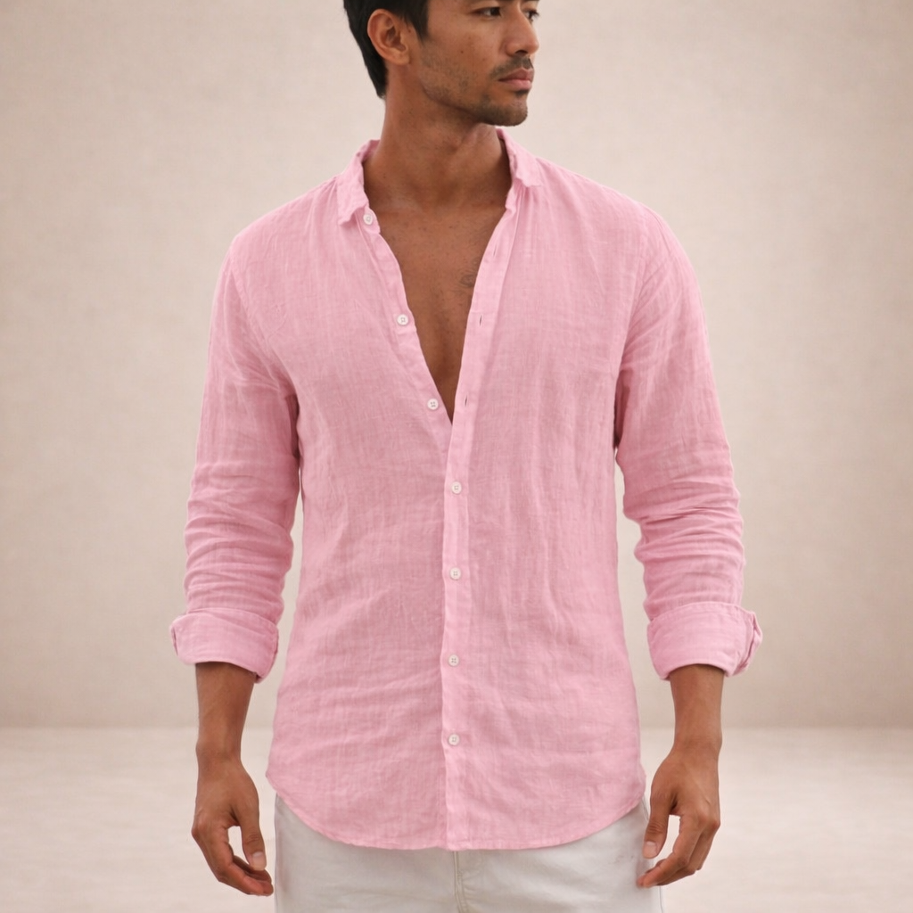 ELENA HARPER™  |  OPEN COLLAR LINEN SHIRT FOR MEN