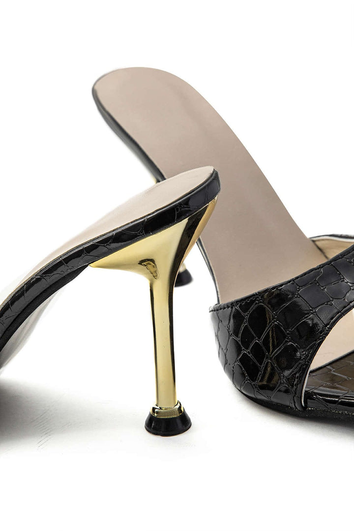 Isabelle Luxe Black Croc Embossed Mule Heels combine elegance