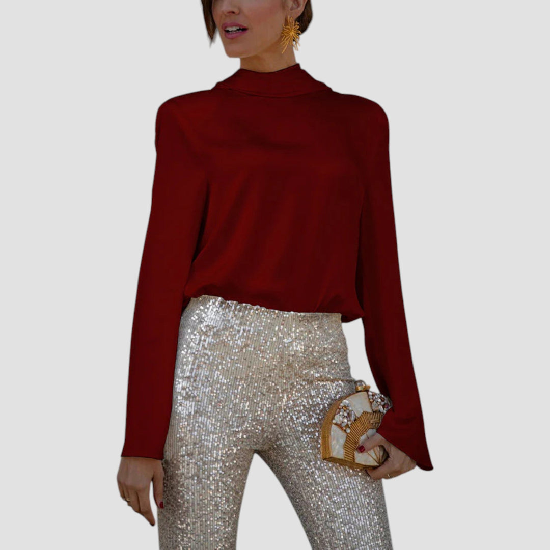 Ffion - Backless Cowl Neck Long Sleeve Blouse