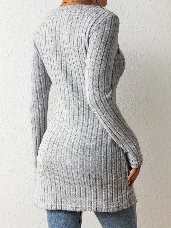 Ava - Asymmetrical Buttoned Ribbed Top