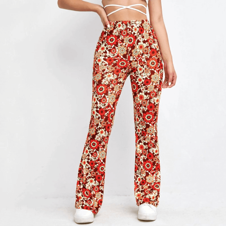 High-Waisted Floral Flared Trousers