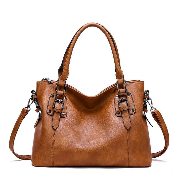Dagfrid Versatile and stylish bag in a warm caramel color, view 4 - Elena Harper