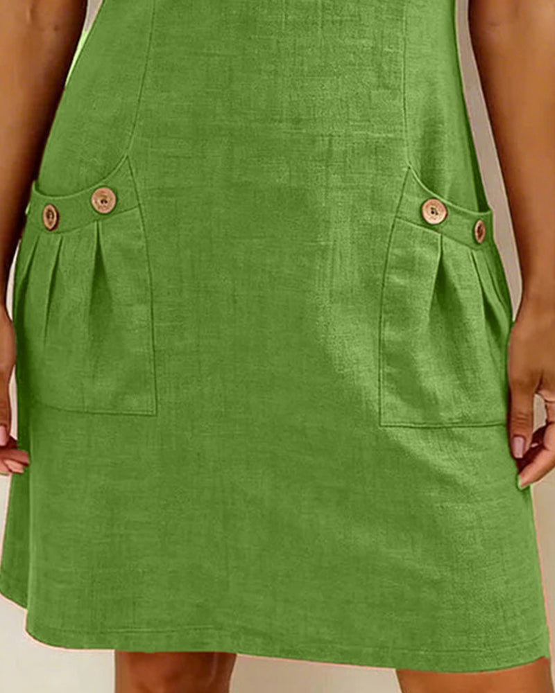Short Linen and Cotton Dress with Zipper Closure Elegant A-Line Cut - Elena Harper
