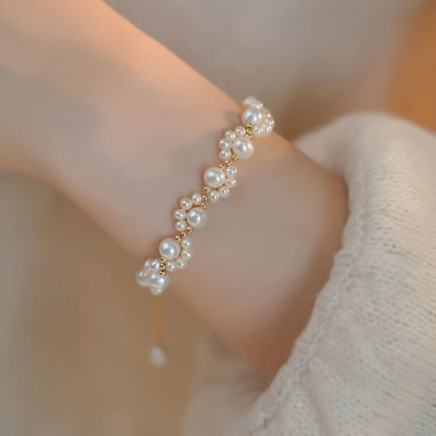 Classic Pearl Beaded Cat Paw Gold Plated Adjustable Bracelet - Elena Harper