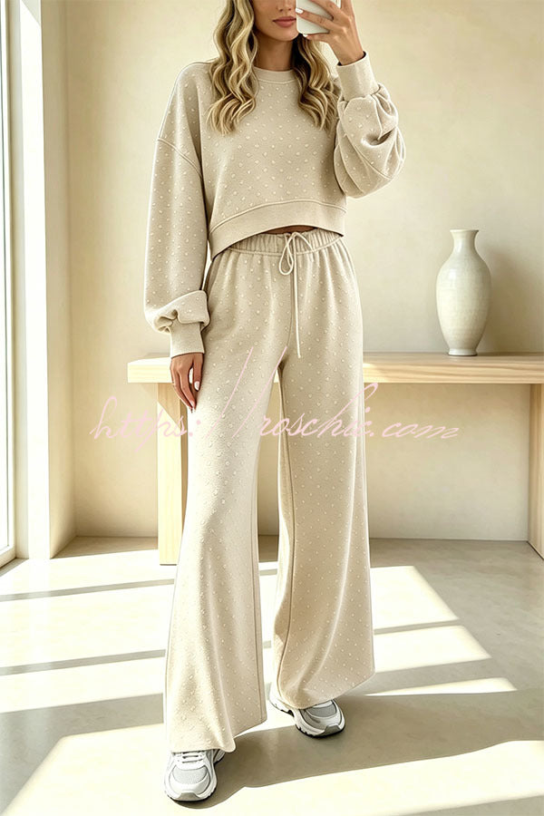 Relaxed and Casual Polka Dot Print Long Sleeve Sweatshirt and Drawstring Elastic Waist Pants Set