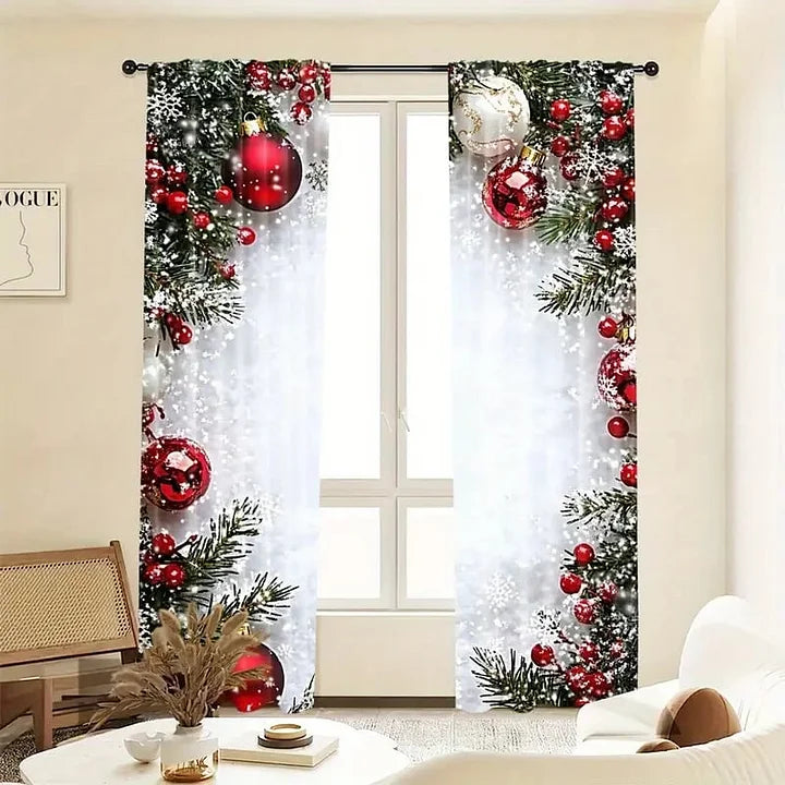 FrostLinen Curtains with Christmas Motif, view 4 - Elena Harper