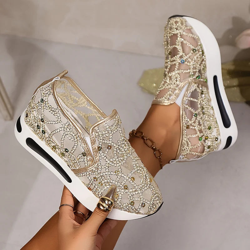 Heleen High-Top Sneakers with Sequins, view 4 - Elena Harper