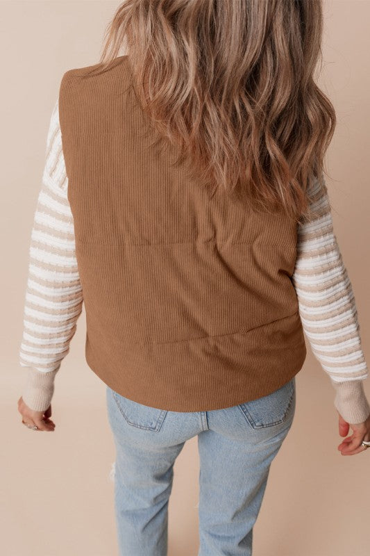 Padded Corduroy Vest with High Collar for Women - Norayne