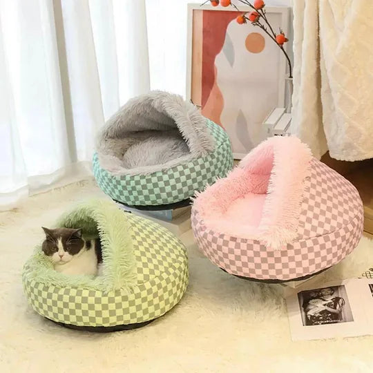 Cozy Checked Warm Cat Cave