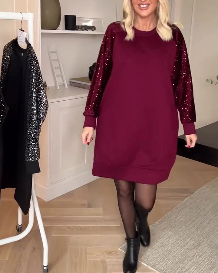 Cunningham - Crew Neck Long-Sleeve Sequins Dress