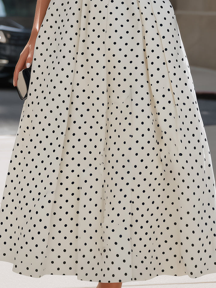 Women's Elegant Polka Dot A-Line Midi Dress for Garden Parties, view 5 - Elena Harper