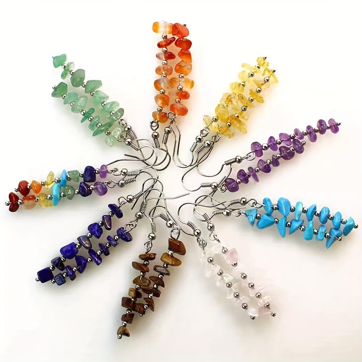 Boho Colorful Natural Gemstone Drop Earrings - Elena Harper