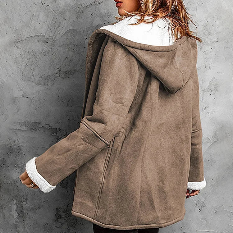 Suede Hooded Coat with Fleece Lining for Women