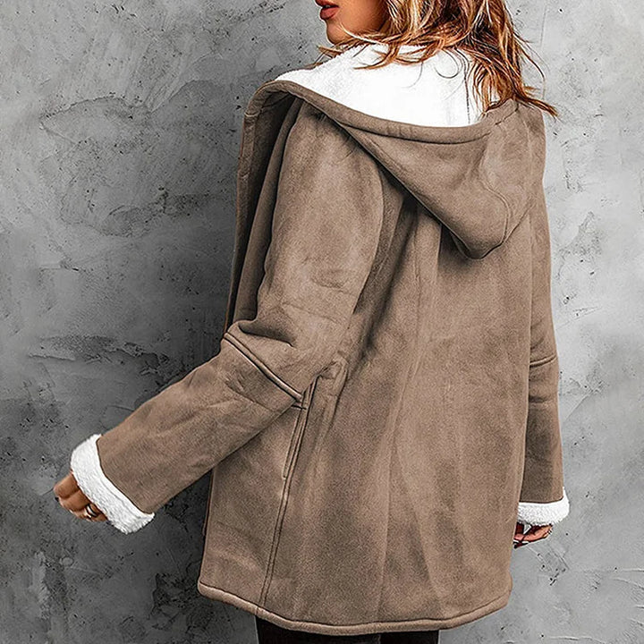 Suede Hooded Coat with Fleece Lining for Women