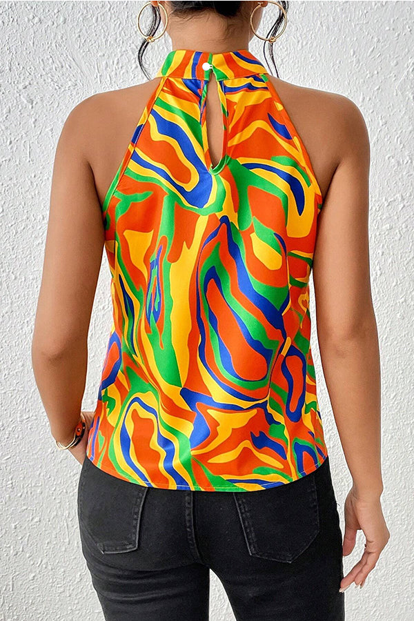 Unique Print Sleeveless Round Neck Loose Top