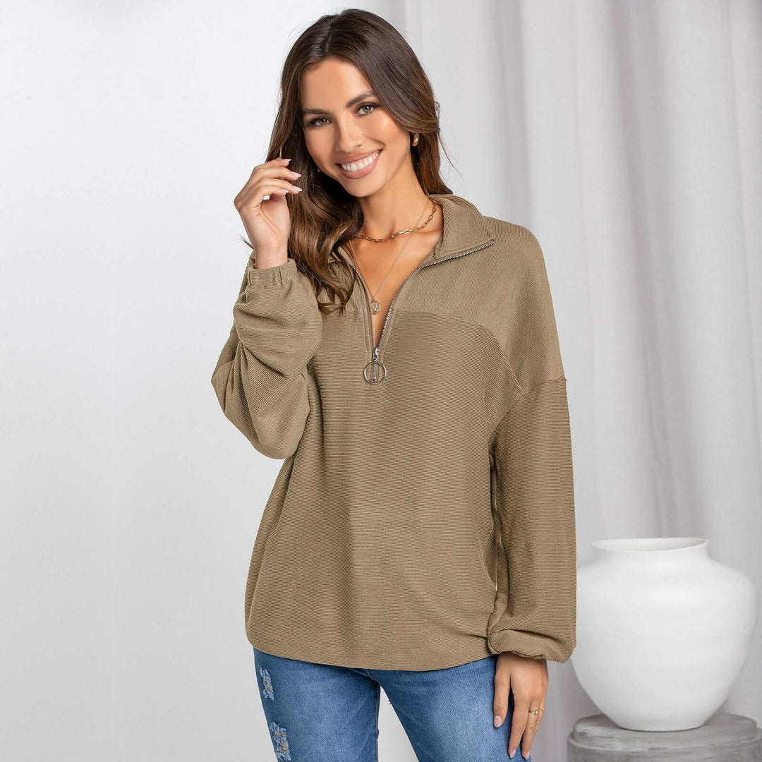 Women's Casual Loose Half-Zip Knitted Jumper - Elena Harper