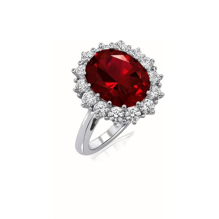 Elegant white gold ring with ruby accent, view 3 - Elena Harper