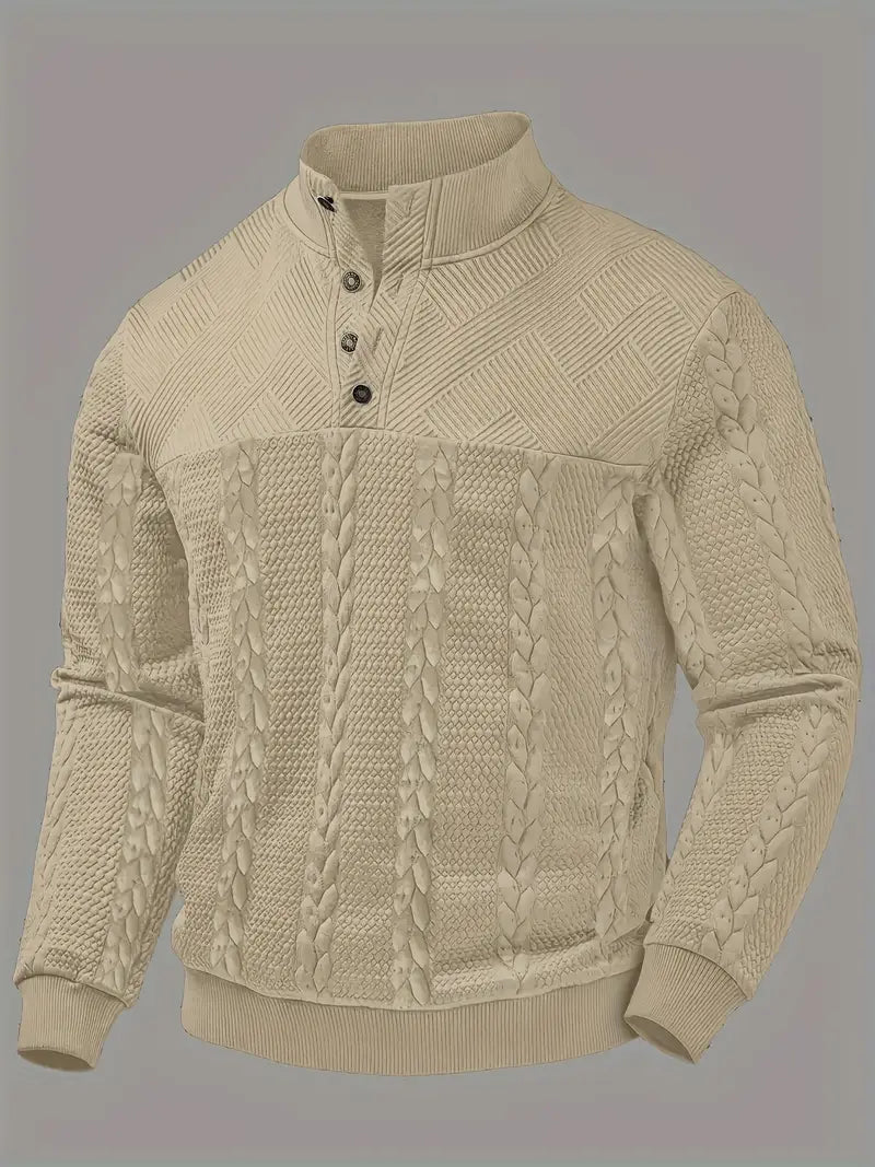 Dawson - Long Sleeve Henley Sweater With Striped
