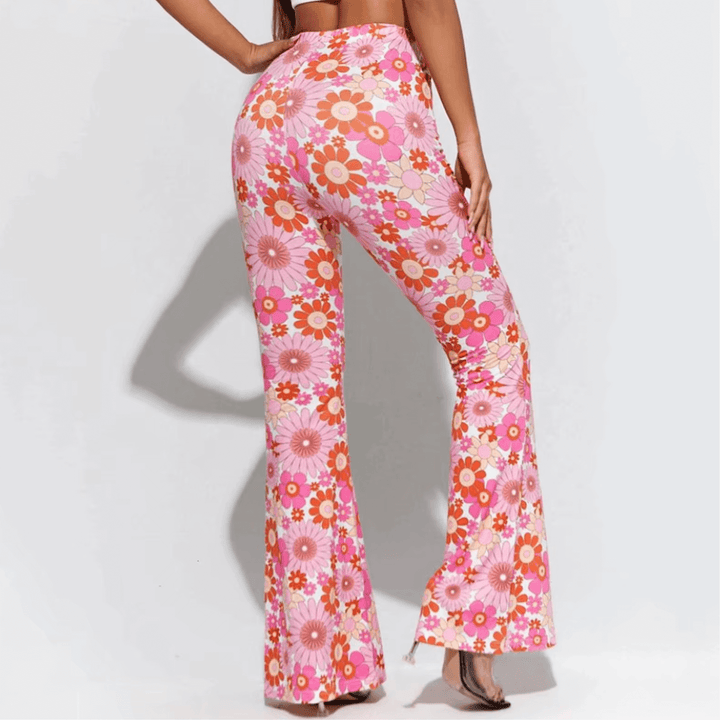 High-Waisted Floral Flared Trousers