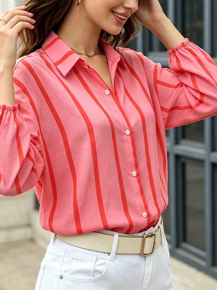 Striped Women's Blouse with Puff Sleeves - Light and Feminine