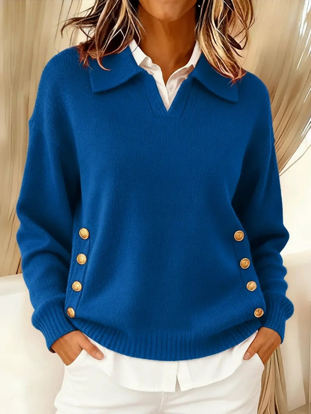 Women's Polo Collar Sweater - Simple and Elegant