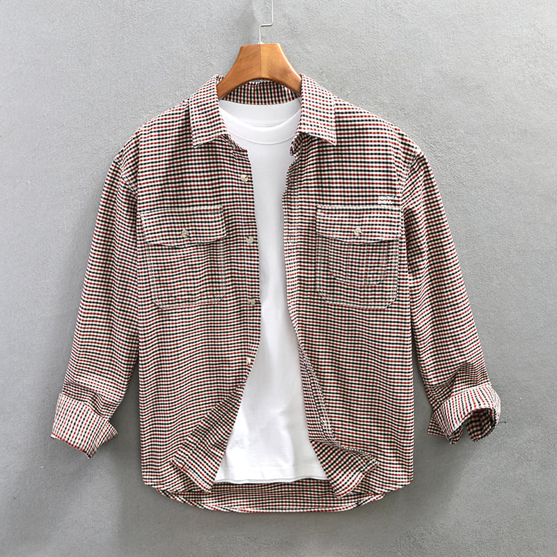 Men's Spring Checkered Shirt in Japanese Style