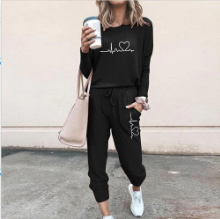 Casual Two-Piece Set for Women with Long Sleeves – Pullover Top and Drawstring Pants