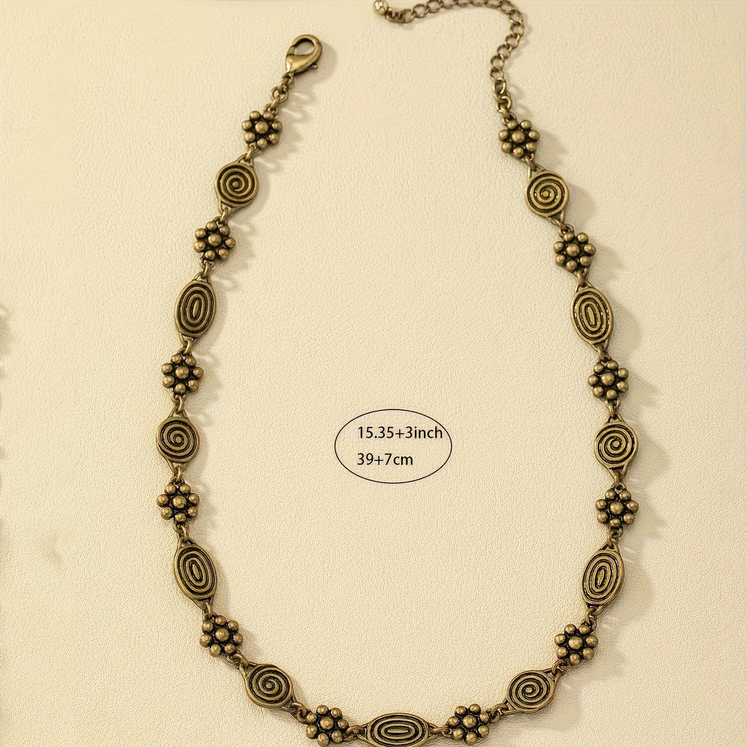Bohemian Floral Swirl Spiral Pattern Short Choker Necklace