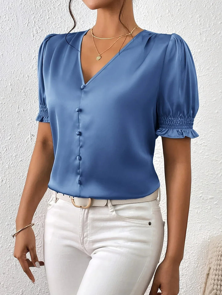 Abella - Elegant Blouse with V-Neck and Puff Sleeves