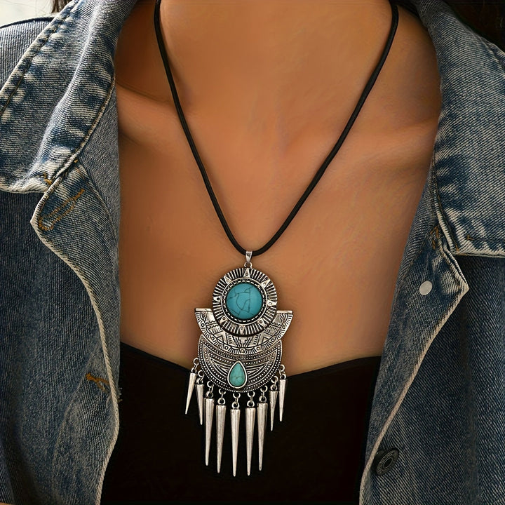 Bohemian Spike Tassel Design Turquoise Pendant Necklace - Elena Harper