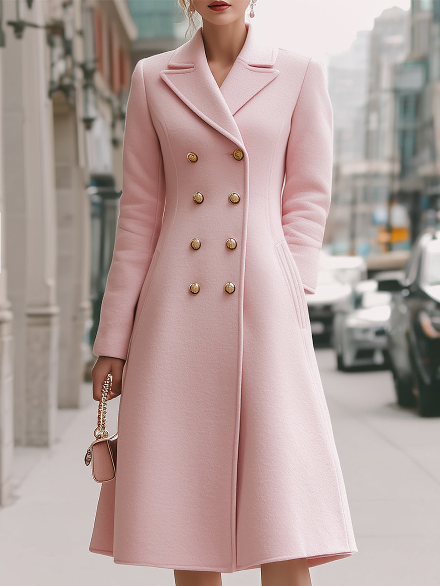 Elegant Crossed Wool Coat in Dusty Pink - Elena Harper
