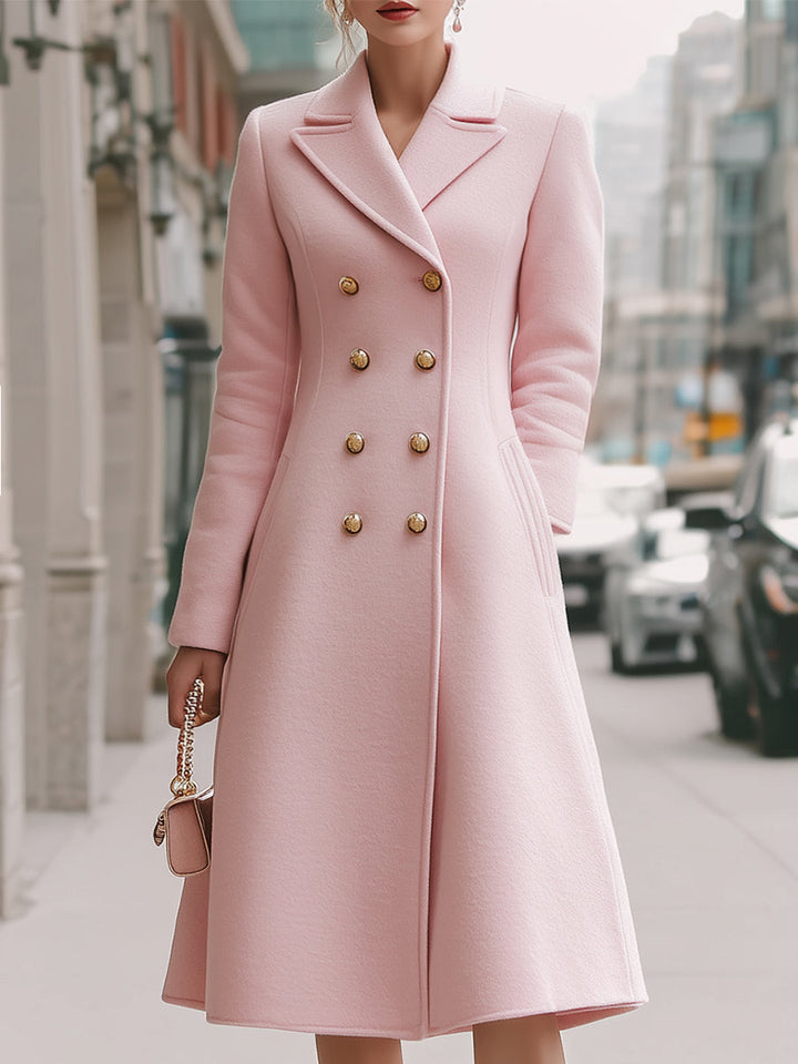 Elegant Crossed Wool Coat in Dusty Pink - Elena Harper