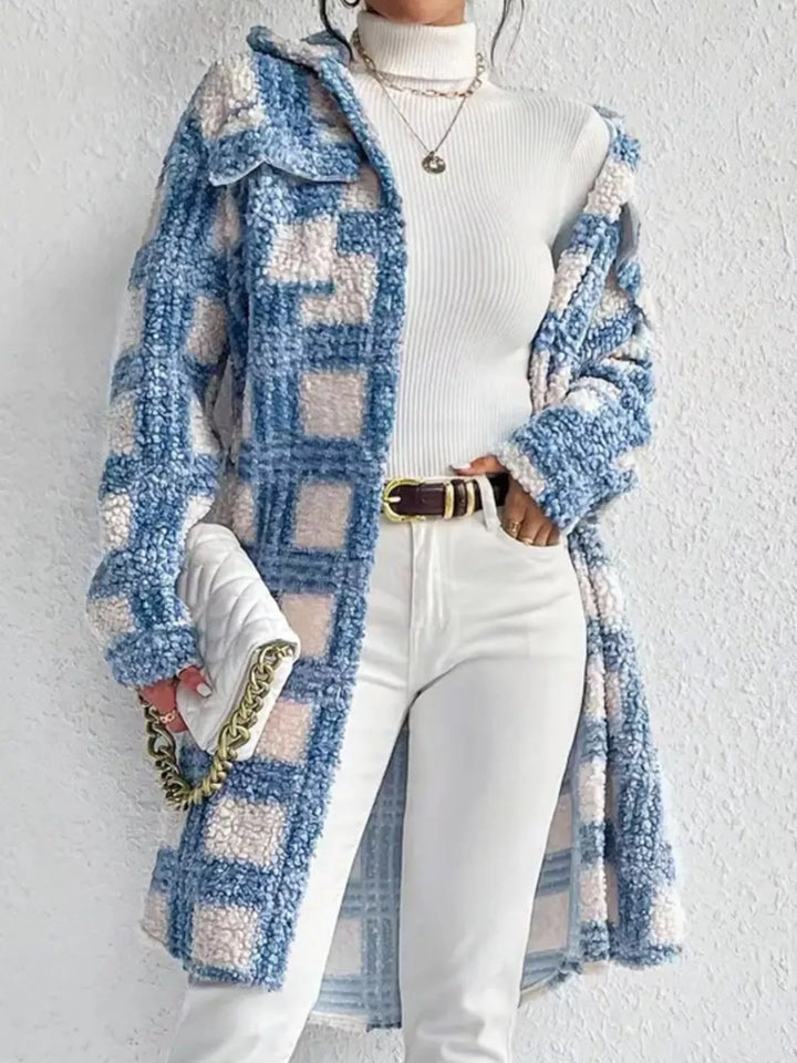 Long bouclé fabric coat with design for women Sereane - Elena Harper