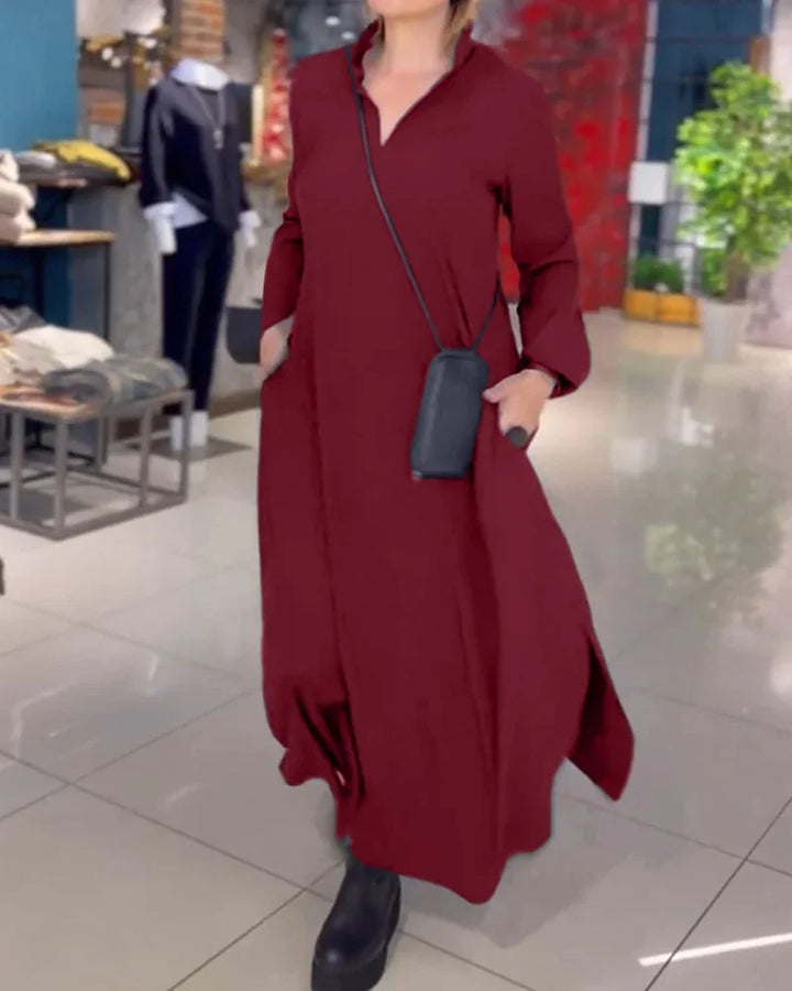 Helena Long flowy dress with side slits - Elena Harper
