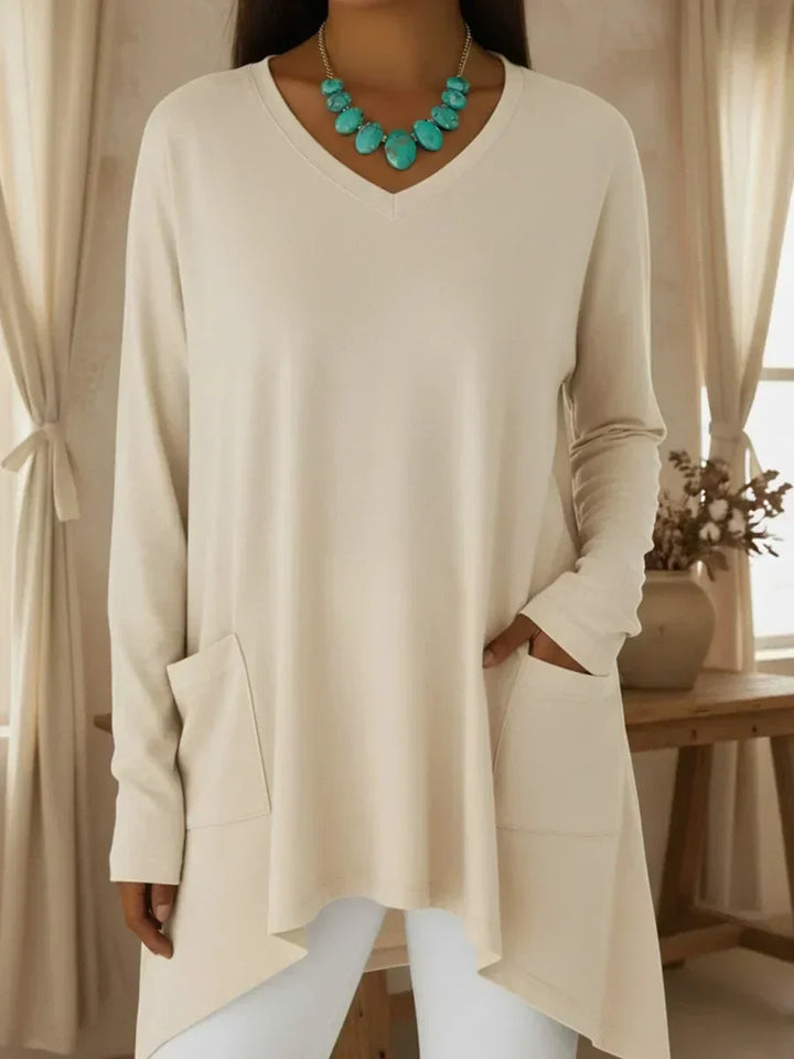 Boglarka V-neck Loose Sweater With Irregular Hem - Elena Harper
