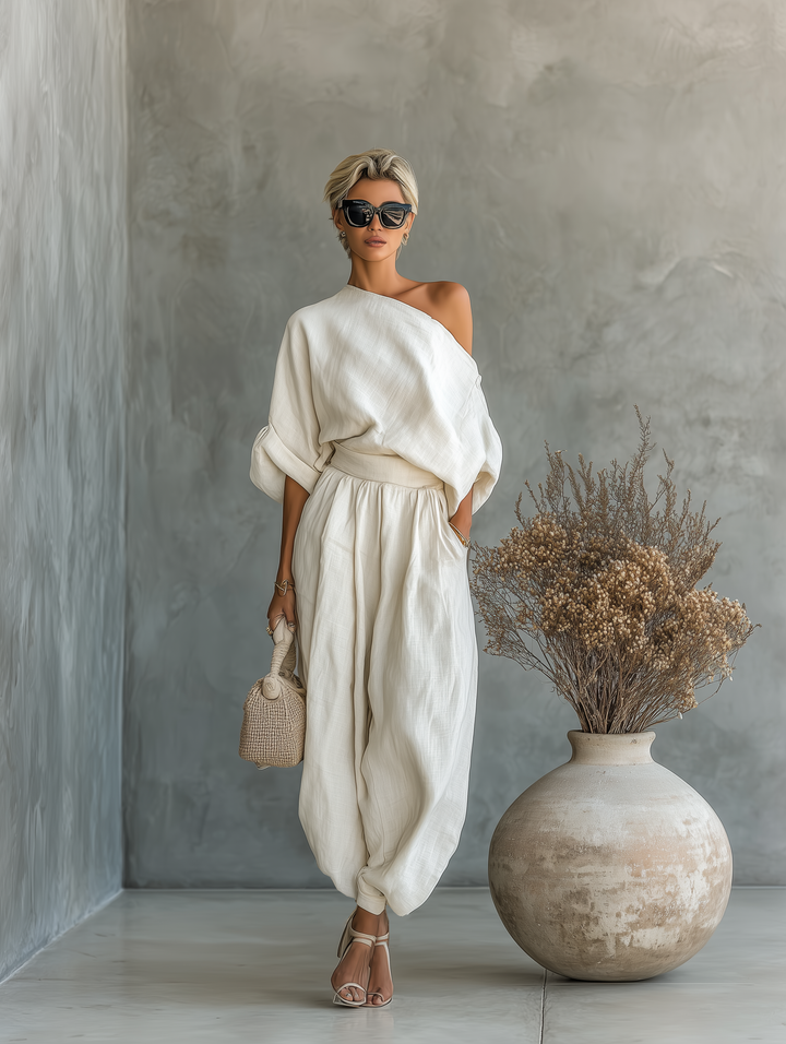 Melania Linen Set with Wide Trousers - Elena Harper