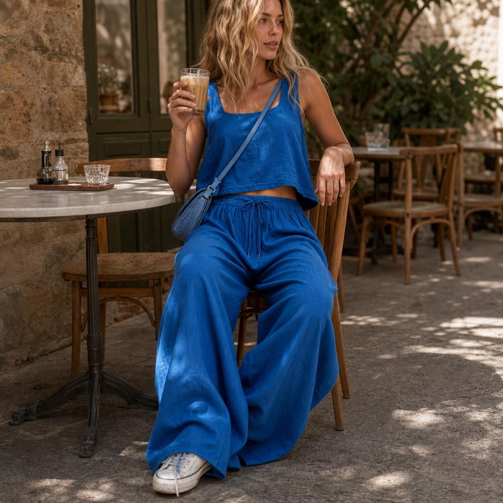Crinklewear Crinkle Cami And Wide-Leg Pants Set - Elena Harper