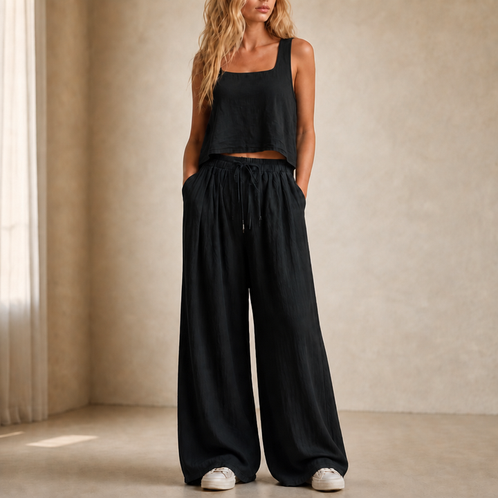 Crinklewear Crinkle Cami And Wide-Leg Pants Set - Elena Harper