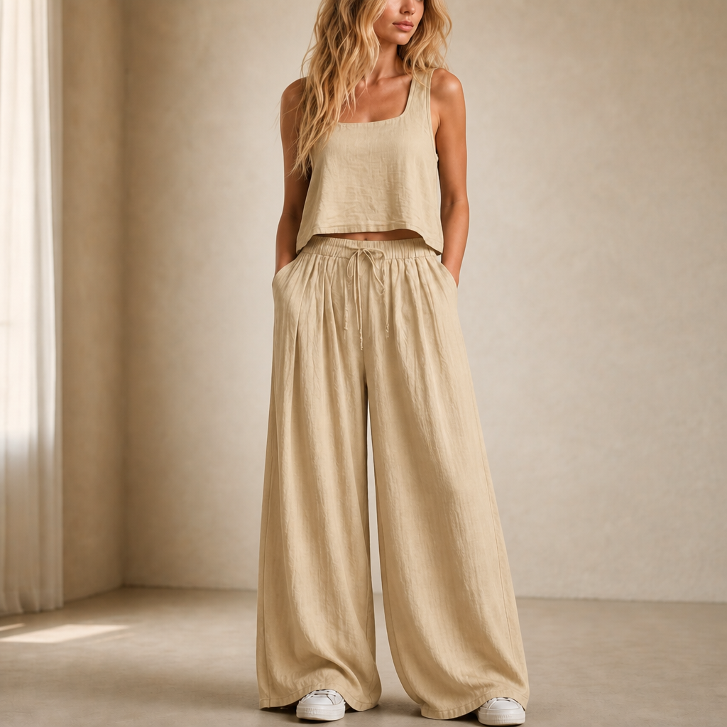 Crinklewear Crinkle Cami And Wide-Leg Pants Set - Elena Harper