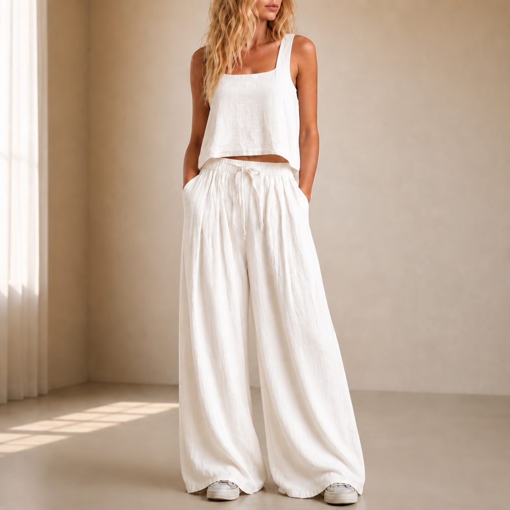 Crinklewear Crinkle Cami And Wide-Leg Pants Set - Elena Harper