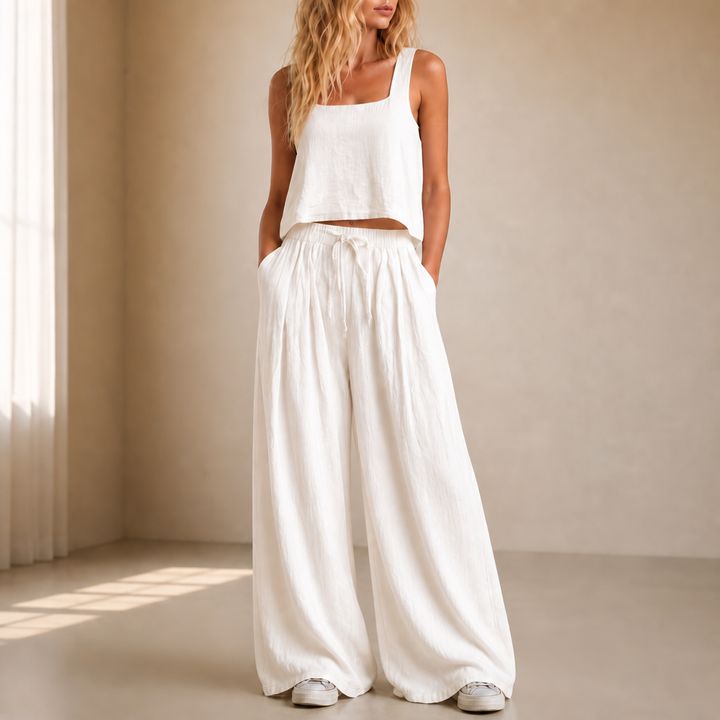 Crinklewear Crinkle Cami And Wide-Leg Pants Set - Elena Harper
