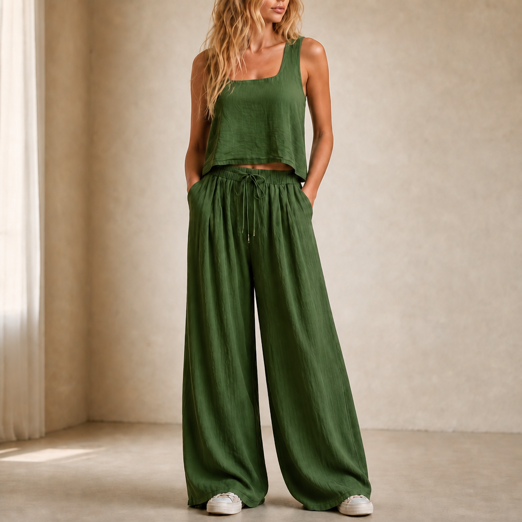 Crinklewear Crinkle Cami And Wide-Leg Pants Set - Elena Harper