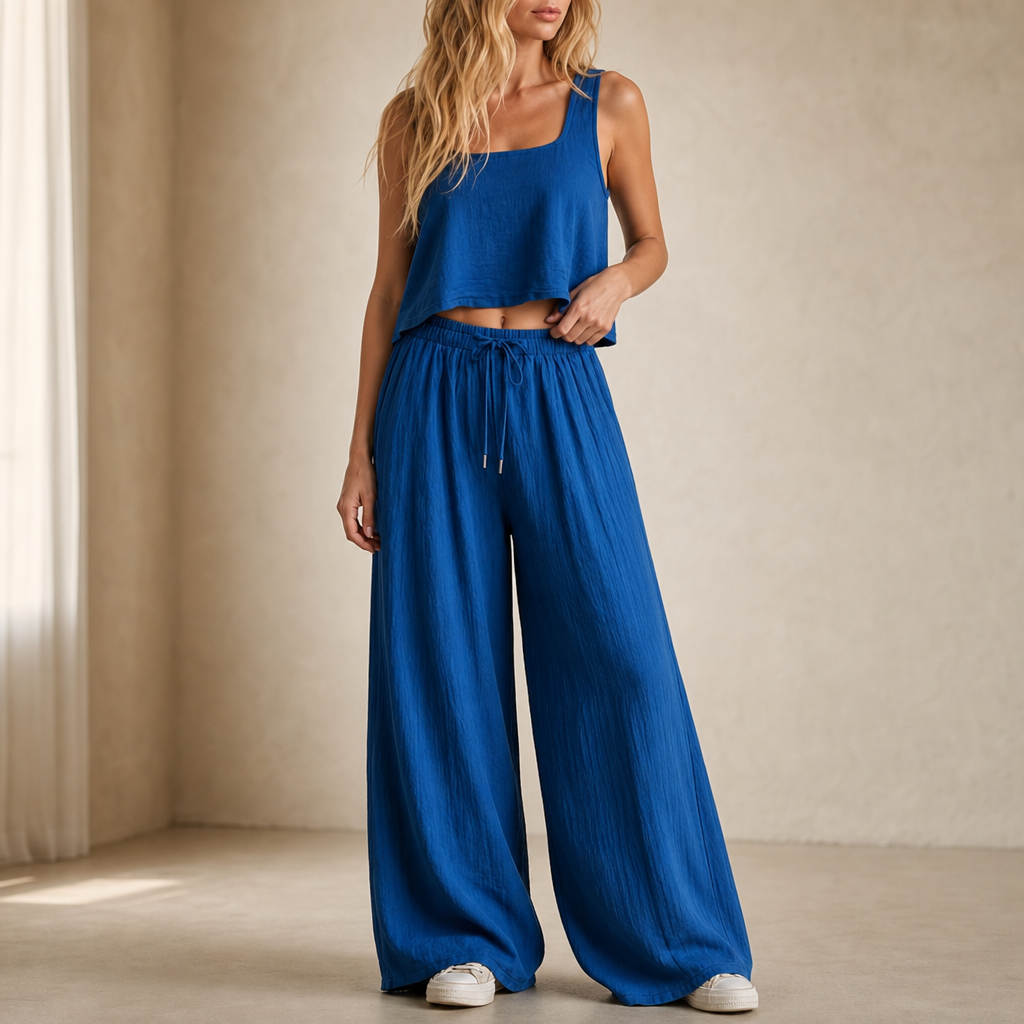 Crinklewear Crinkle Cami And Wide-Leg Pants Set - Elena Harper