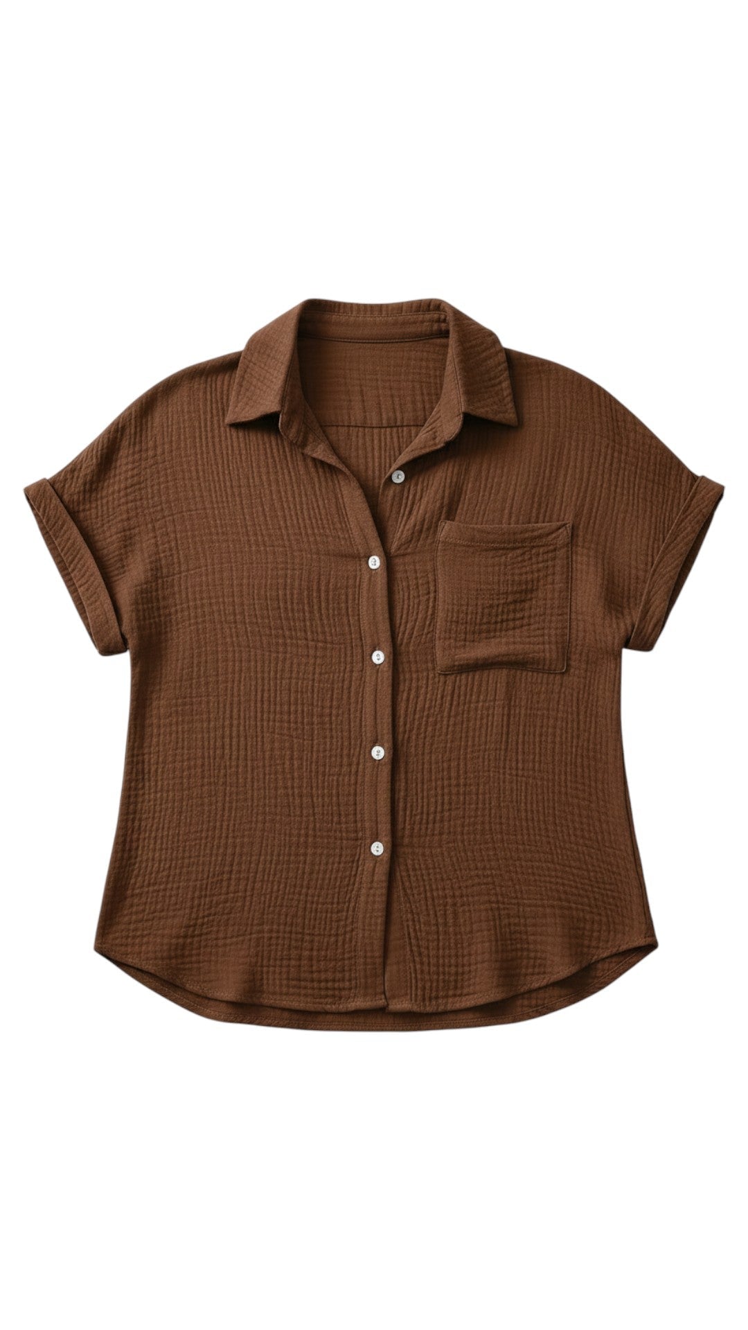Women's Summer Button-Up Blouse with Short Sleeves – Lightweight Casual Top
