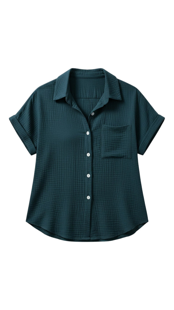 Women's Summer Button-Up Blouse with Short Sleeves – Lightweight Casual Top