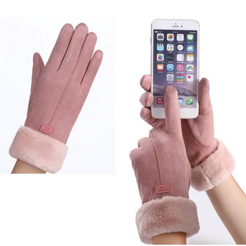 Fluffy Gloves with Lining and Touchscreen for Women