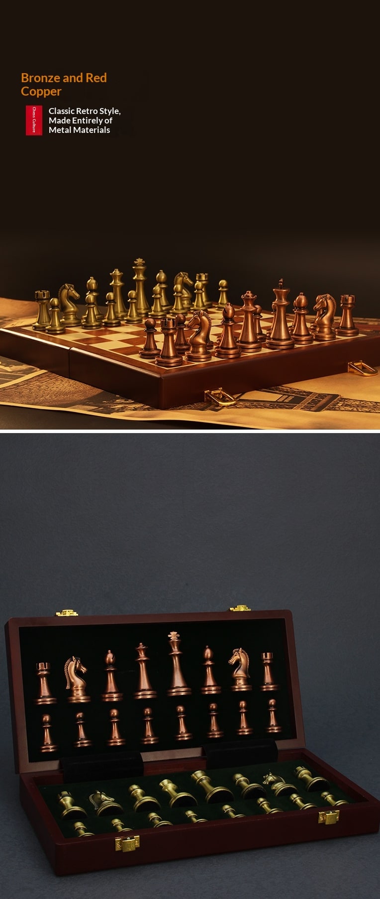 Foldable Portable Chess Set With Alloy Pieces For International Play