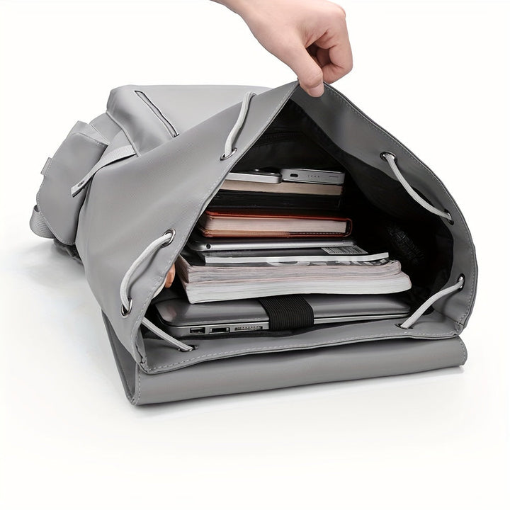 Men's Laptop Backpack | Large Capacity | With Laptop Compartment & Snap Button | Faux Leather
